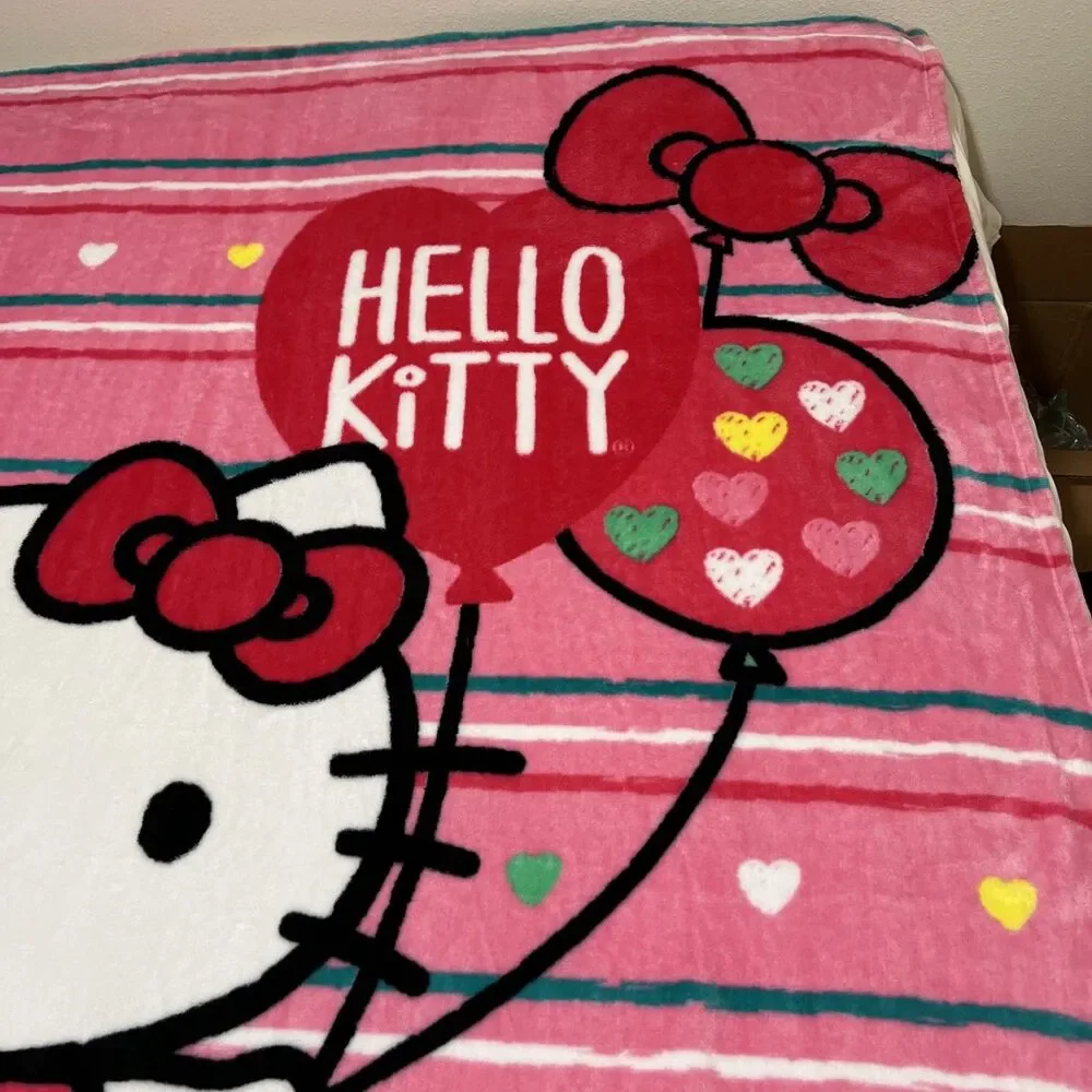 Hello Kitty Throw Blanket White Pink Oversized  Plush Fleece Soft 58X81”